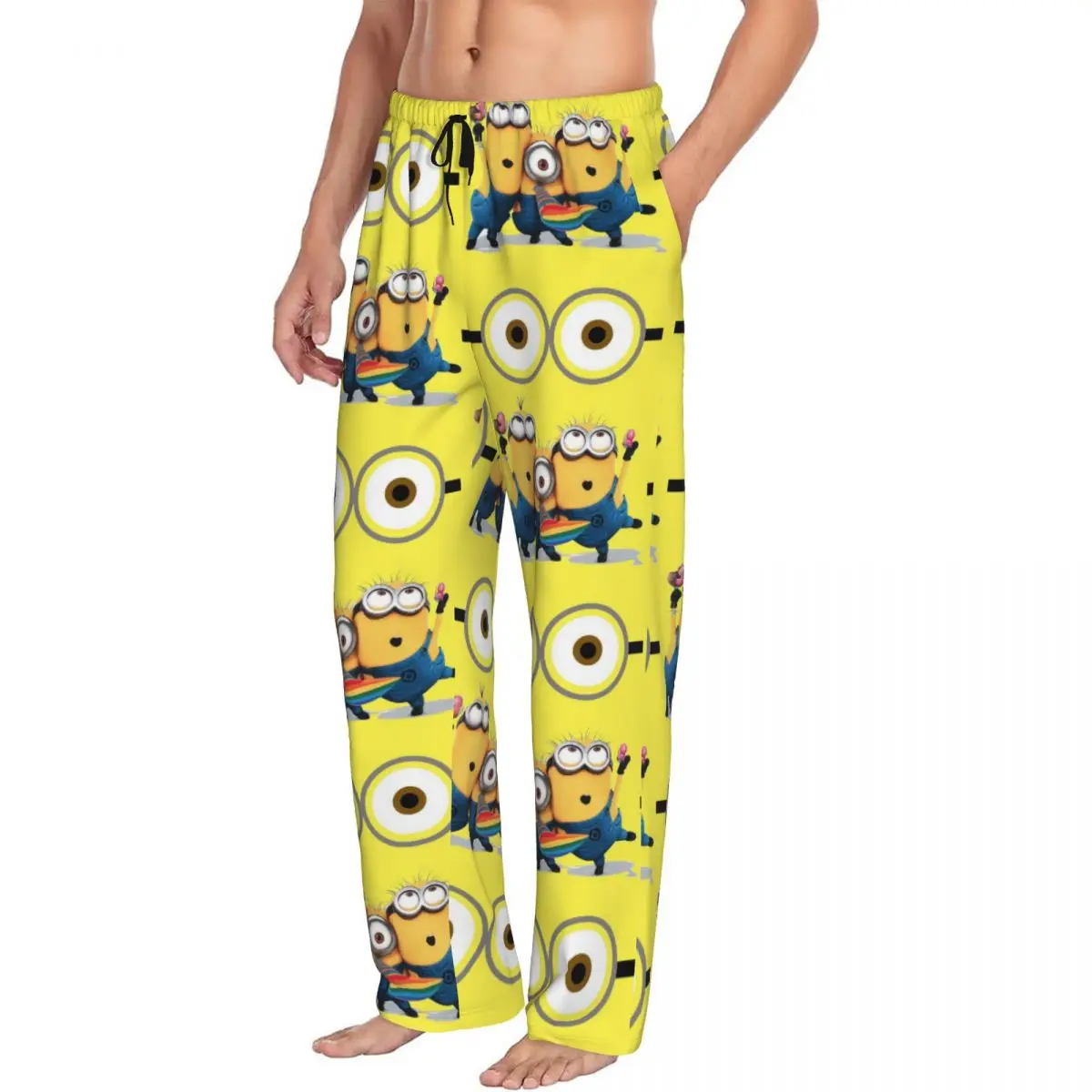 Pantalones de pijama M-Minions personalizados para hombre, ropa de dormir bonita de dibujos animados, pantalones para dormir elásticos con bolsillos