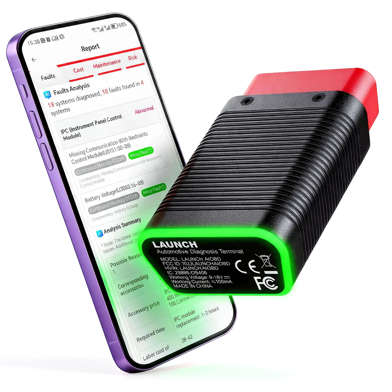 LAUNCH X431 AIOBD Mini Bluetooth Connector Adapter OBD2 Scanner Diagnostic Tools AI Explains Faults Simply Work on Android IOS