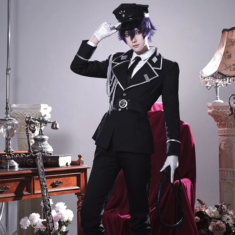 The Anime Sweet Punishment Myojin Aki Cosplay Handsome warden Black Uniform Purple hair Cool Men Christmas Costume H