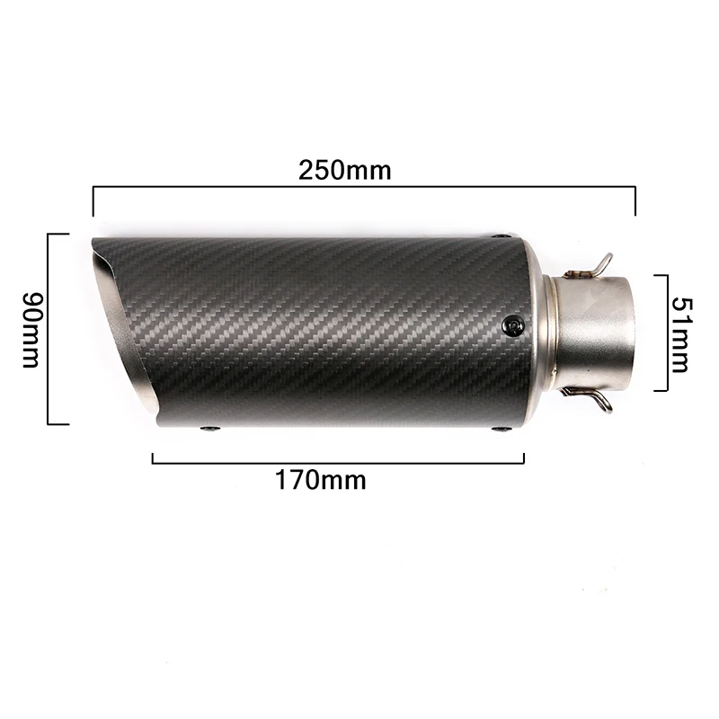 51MM/61MM Universal Exhaust Tail Pipe Motorcycle Muffler Silencer with Removable DB Killer Escape Black Carbon Fiber Dirt Bike