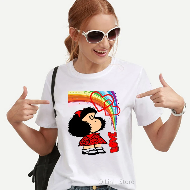 Kawaii Funny Mafalda Graphic Print T-shirt Women Harajuku Aesthetic Clothes White Tops Tshirt 2021 fashion Casual Female T Shirt