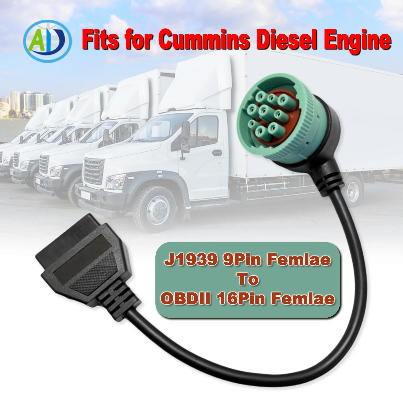 

9Pin Truck Diagnosctic Cable J1939 Femlae to OBDII 16Pin Trailer OBD2 Diagnostic Adapter For Cummins J1939 9Pin Connector Cable