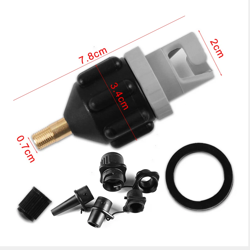 Air Valve Adaptor Tire Compressor Converter Kayak Tender Raft Mattress Airbed Rowing Boat Air Valve Pump Connector with 4 Nozzle