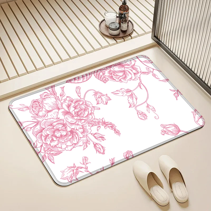 

Pink Rose Pattern Doormat Non-Slip Floor Mat Home Entrance Door Rug Floral Style Decor Kitchen Bathroom Supplies