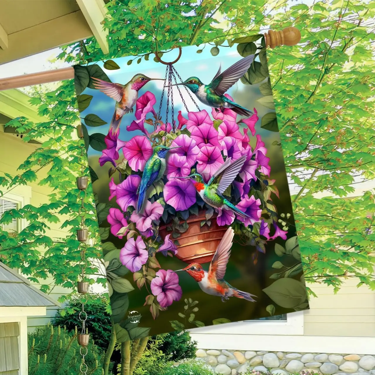 Briarwood Lane Hummingbirds and Petunias House Flag YYD EEZ