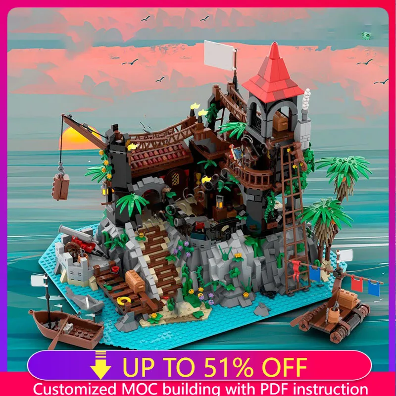 

Новый 2446 шт., средневековая пиратская серия, модель рок-острова, сделай сам, креативные идеи, детская игрушка в сборе, головоломка, подарок на день рождения MOC-6273