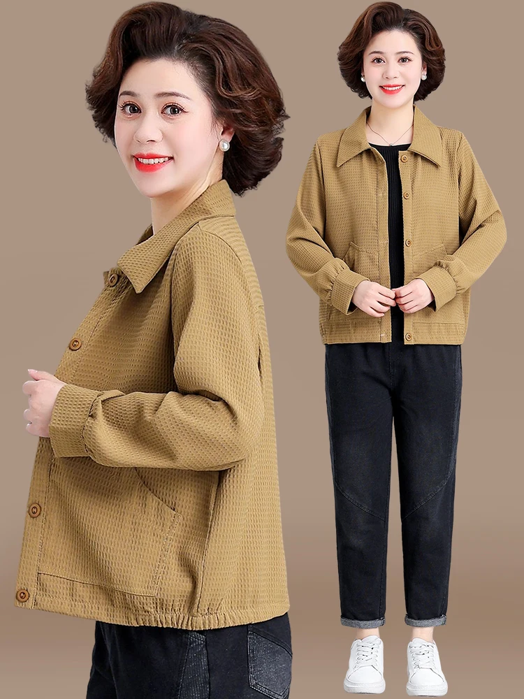 

Faionable ort Autumn Outerwear for Middle-Aged Mothers Sli Cact Design Women's irt Suitable for Spring And Autumn