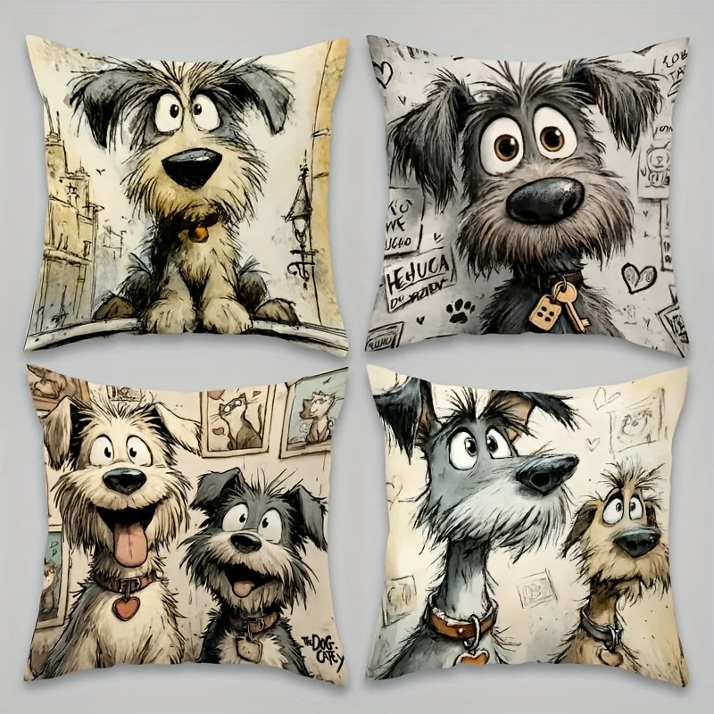 Bluey Bingo Dog Cartoon Print 4 Pack Throw Pillow Covers Set Nursery Decor Art Print Cushion for Pet Lovers Home