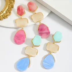 ZAA Elegant Geometric Teardrop Earrings Candy Color Mild Dangle Earrings Women Bohemian Simple Textured Banquet Accessory Gifts