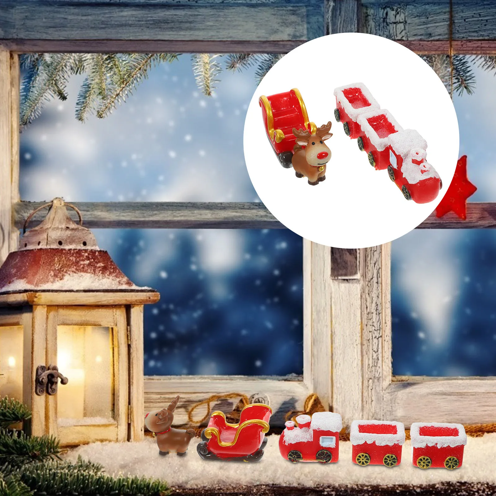 

1Set Micro Landscape Christmas Deer Sleigh Ornament Resin Miniature Christmas Village Decoration Kit Miniatures for Crafts