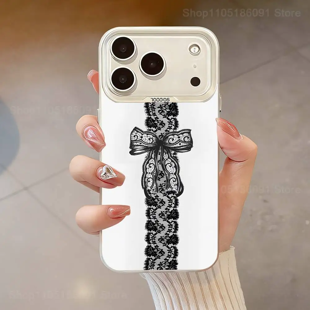 Coque de téléphone imprimée en dentelle noire, pour iPhone 17,16,13,12,X,11,15,14,Pro,Max,Plus,SE4,Air,Mini blanc IMD HD mat