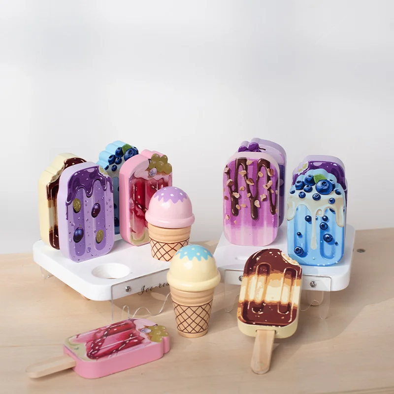 مجموعة الآيس كريم الخشبية للأطفال ألعاب التظاهر المطبخ الآيس كريم المخروط ألعاب أطفال التعلم المبكر لعبة تعليمية مونتيسوري