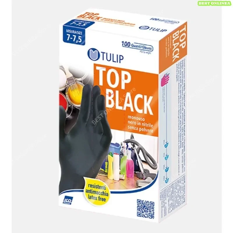 Guanti monouso in nitrile nero, senza polvere, resistenti alle macchie e all’acqua