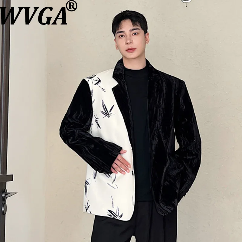 

WVGA осень-зима новый мужской прилив персонализированный бархатный лоскутный модный пиджак с длинными рукавами нишевый шикарный повседневный пиджак Ins W14370