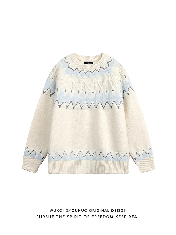 

Винтажный белый пуловер Fair Island для мужчин и женщин, осенне-зимний мягкий восковый повседневный вязаный свитер для ленивой пары