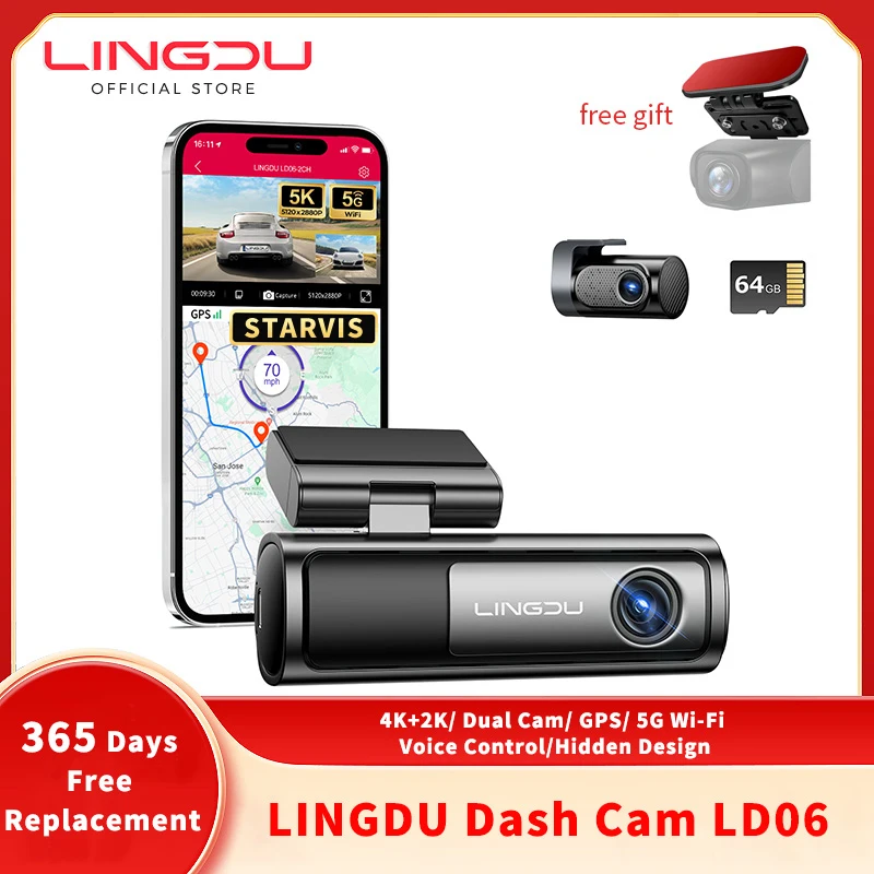 

LINGDU 5K Dash Cam LD06 Front Cam Built-in WiFi GPS Camera Car DVR Video Recorder WDR Night Vision 24H Parking Car accessories