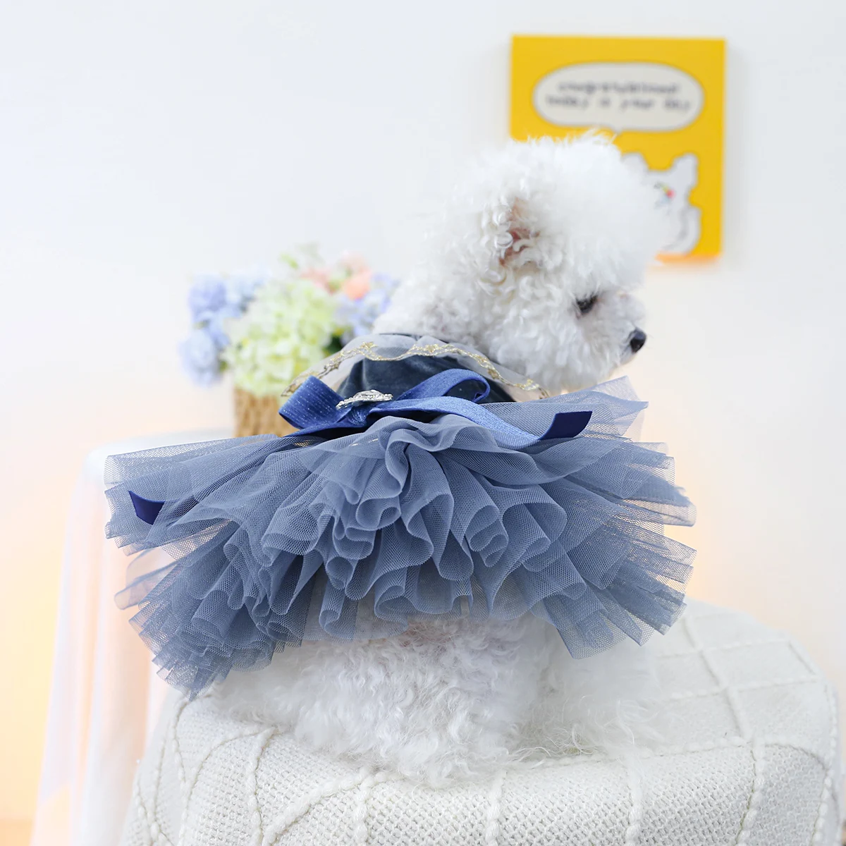 1PC Pet Clothing Spring and Autumn Royal Blue Dress Wedding Princess Dress Suitable for Small and Medium sized Dogs