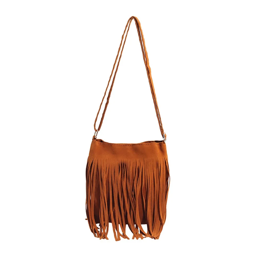 

Korean Style Fringe Suede Messenger Bag Solid Color PU Leather Tassel Shoulder Bag Bohemian Style Large Capacity Crossbody Bag