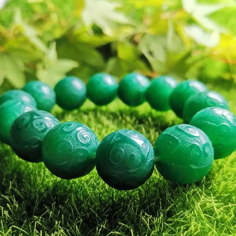 

Natural Green Agate Ripple and Round Beads, Single LoopMen's and Women's Buddha Beads Versatile Bracelet