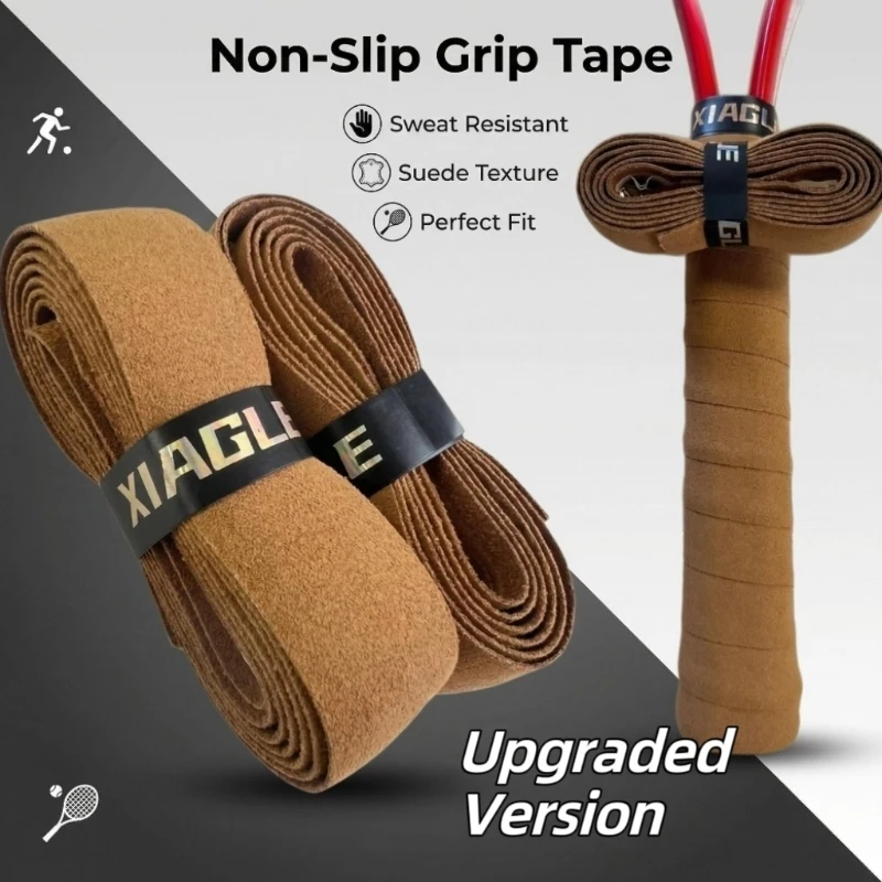 Brown & Yellow Faux Cowhide Racket Inner Grip, Sweat Absorbent Matte Surface Shock Absorbing Overgrip for Tennis & Badminto