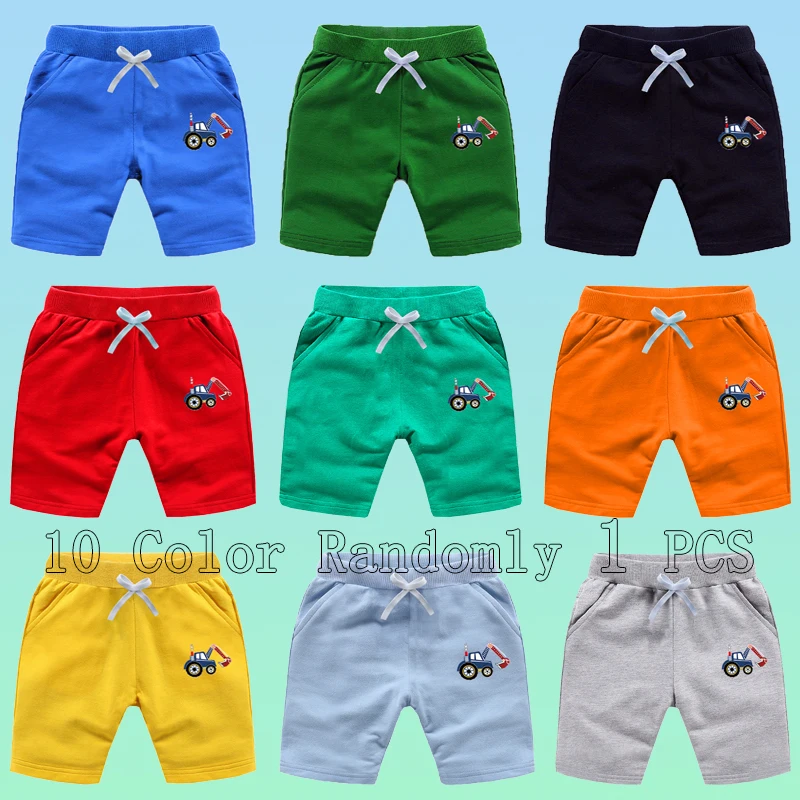 1 Stück zufällige Kindershorts, weiche, atmungsaktive Polyester-Shorts für Kinder im Sommer, Bagger-Print, elastische Taille für Jungen und Mädchen, 10