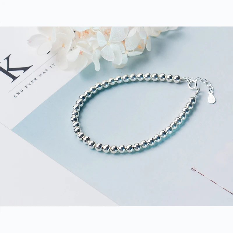 Modian Trendy 925 Sterling Silver Little Ball Strand Bracelet for Women Free Size Link Chain Bracelet Fine Jewelry Girl Gift