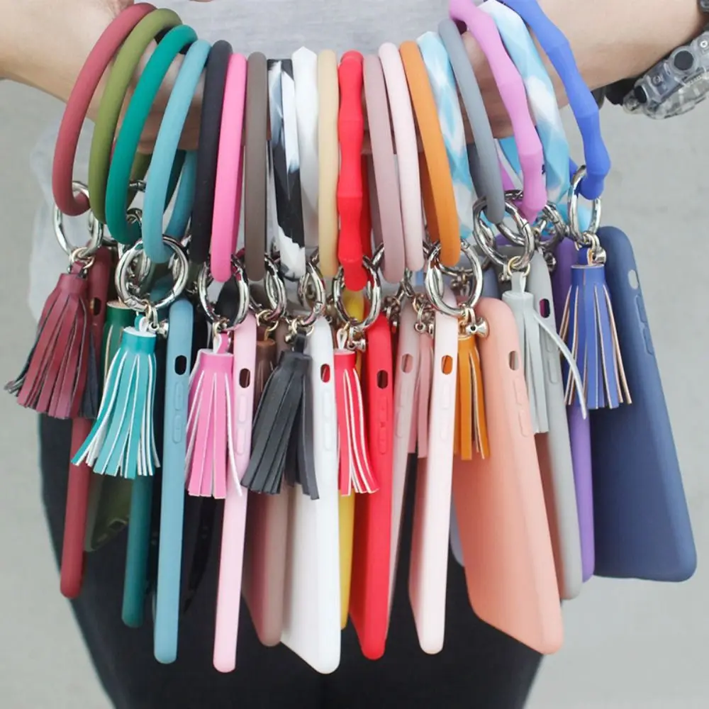 Silicone Round Bracelet Keychain Circle Wristlet Keyring Simple Creative Soft Anti-Lost Keychain Bag Hanging