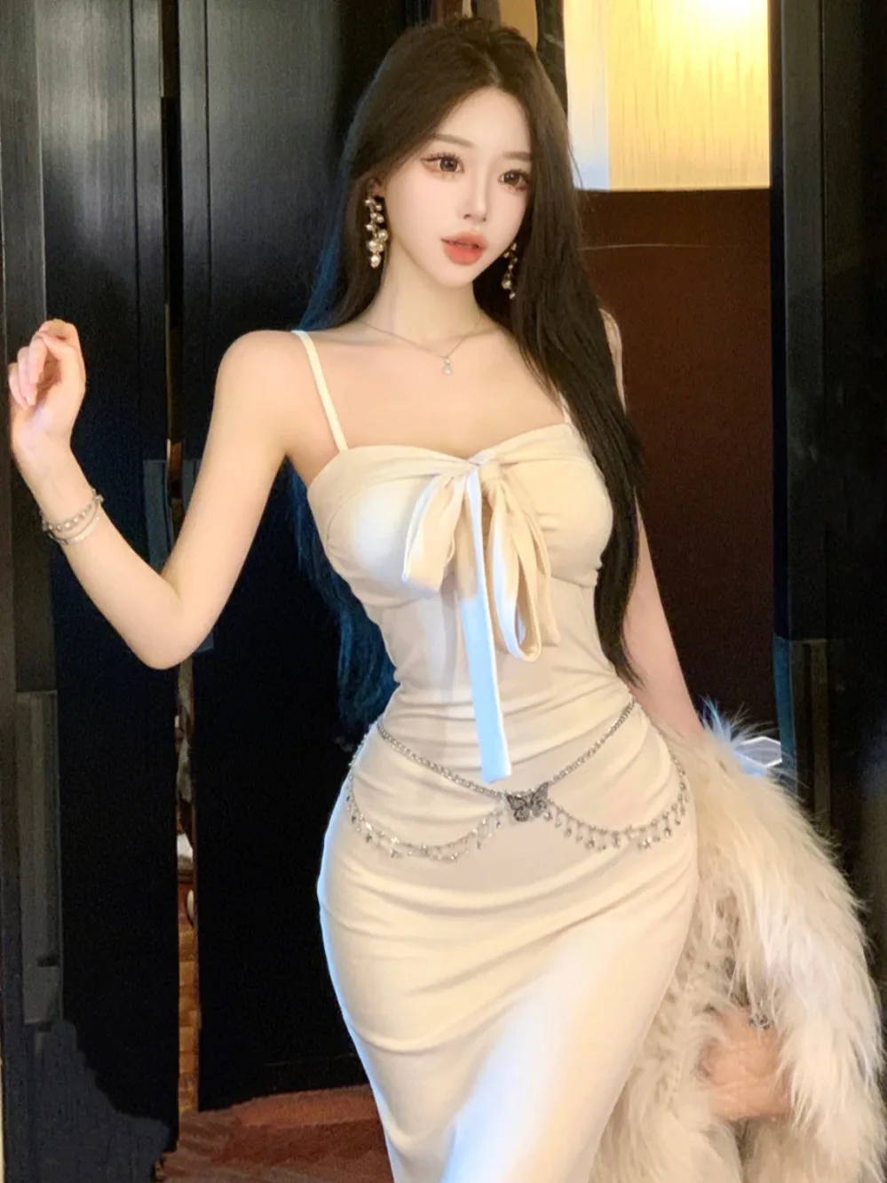 

Белое платье Ele на бретельках с Sa Sexy Fi Tail, длинное платье, женская юбка с высокой талией, осенний сезон, официальная одежда