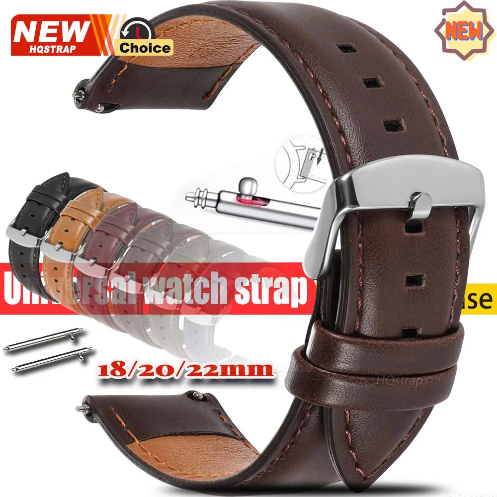 Nouveau bracelet en cuir véritable de vachette noir et marron 18/20/22/24 mm à dégagement rapide pour montres Omega, accessoire pour Seiko, bracelet pour Rolex