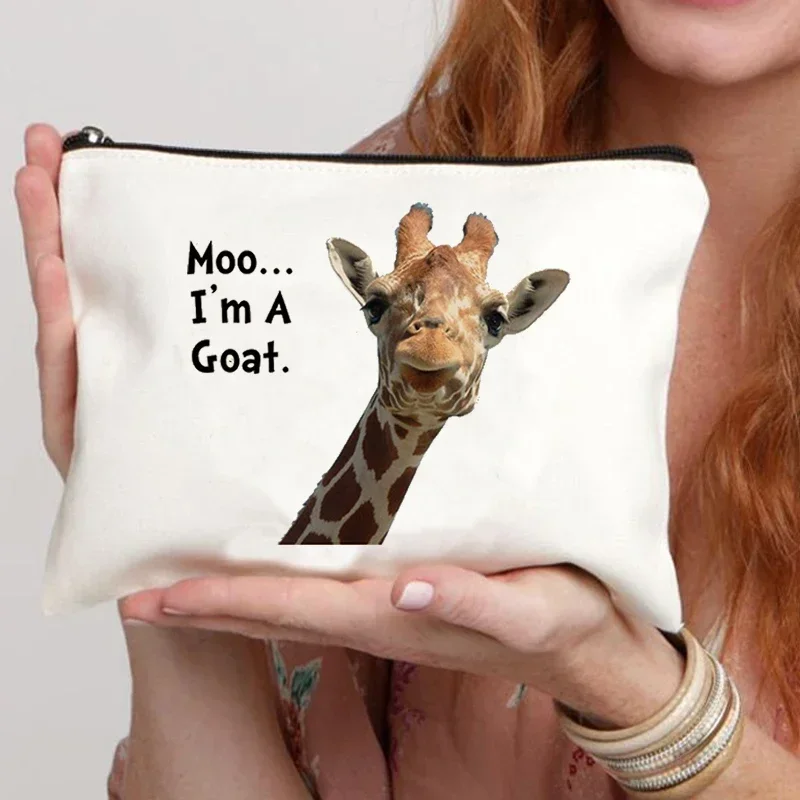 del bolso del lápiz labial del partido cosmético del maquillaje de la imagen de la impresión animal de la jirafa bolsa de higiene material escolar
