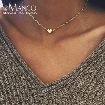 EManco-복숭아 하트 목걸이 골드 컬러 체인, 스테인레스 스틸 펜던트 목 주위 보헤미안 초커 쥬얼리