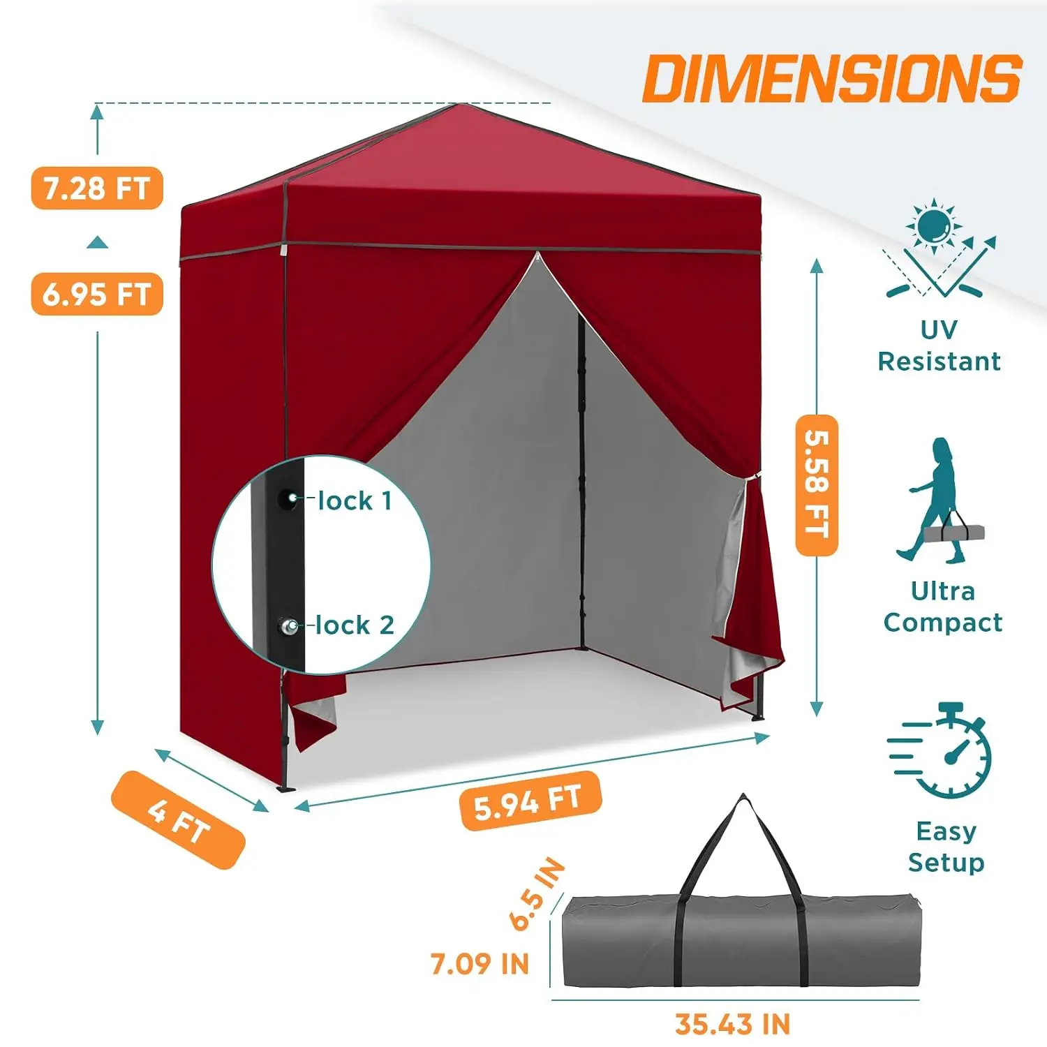 6x4 Pop Up Canopy Tent with Removable Side Walls, Easy Setup Lightweight Portable Sun Shelter for Beach, Camping, Customized view 3
