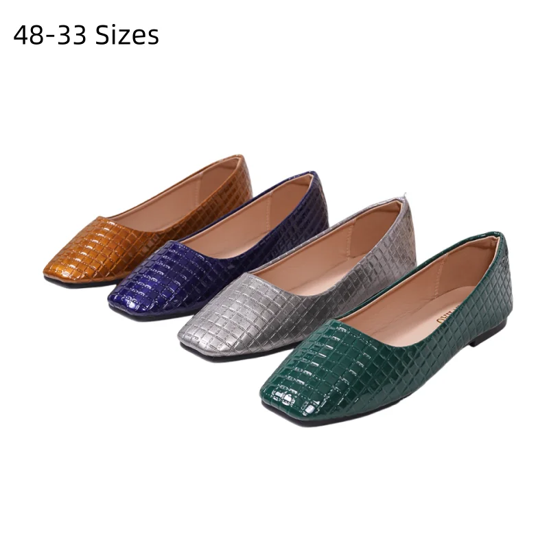 Lady 48 Gingham Checkered Flats Square Toe Wide Fitting Luxury Designer Driving Shoes Silver PU Leather Ballet Slip-On No Heeled
