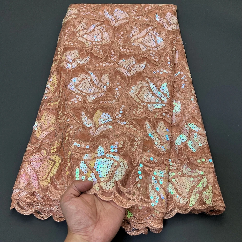 قماش دانتيل تول نيجيري أفريقي، جودة عالية، تطريز، فساتين حفلة موسيقية الأورجانزا، ترتر الخياطة، أحدث، 2025، PS0022، 5 ياردات