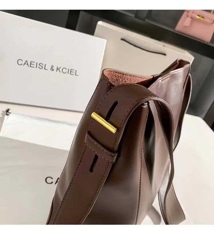 High Quality Genuine Leather Cowhide Bucket Bag Women Fashion Handbag Large Capacity Shoulder Bag Lady Purse Female Casual Bag