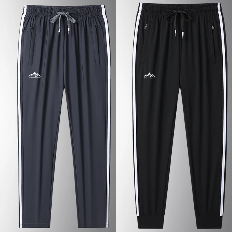 New Men\'s Ice Silk Casual Streetwear Trousers Sweatpants Summer Quick-Drying Gym Joggers Running Sports Work Straight Pants Men