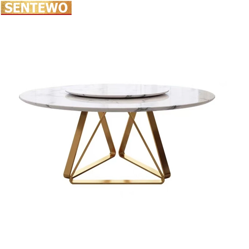 Ltalian Luxury Round Marble Kitchen Dining Table 6 Chairs Set Stainless Steel Gold Plating Base Home Furniture Esstisch Tische