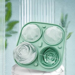 3D Rose Diamond Ice Mold Large Ice Cube Tray Make 4 Giant Cute Flower Shaped Ice Cubes, Silicone Rubber Fun Large Ball Maker