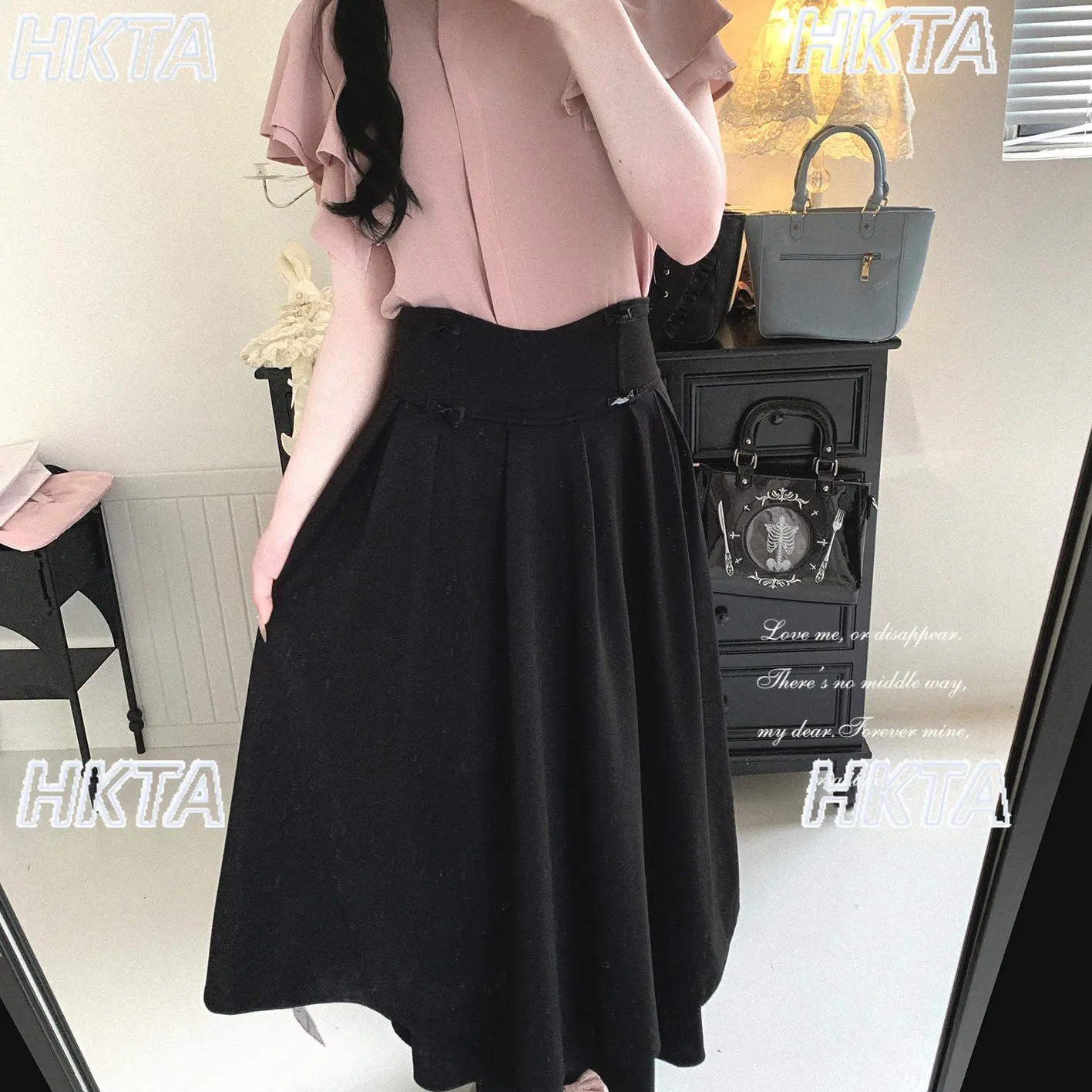 Japanese Y2k Commuter Temperament 2026 Spring New High Waist Pleated Bow Black Skirt Ladies Elegant Lolita A Line Skirts Women