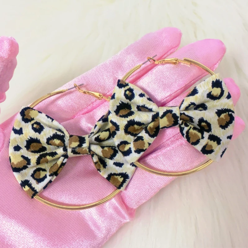 Y2K Earrings Leopard Print Bowknot Hoop Earrings Sexy Accessories Vintage Pink Earrings Women Korean Fashion Kawaii Jewelry