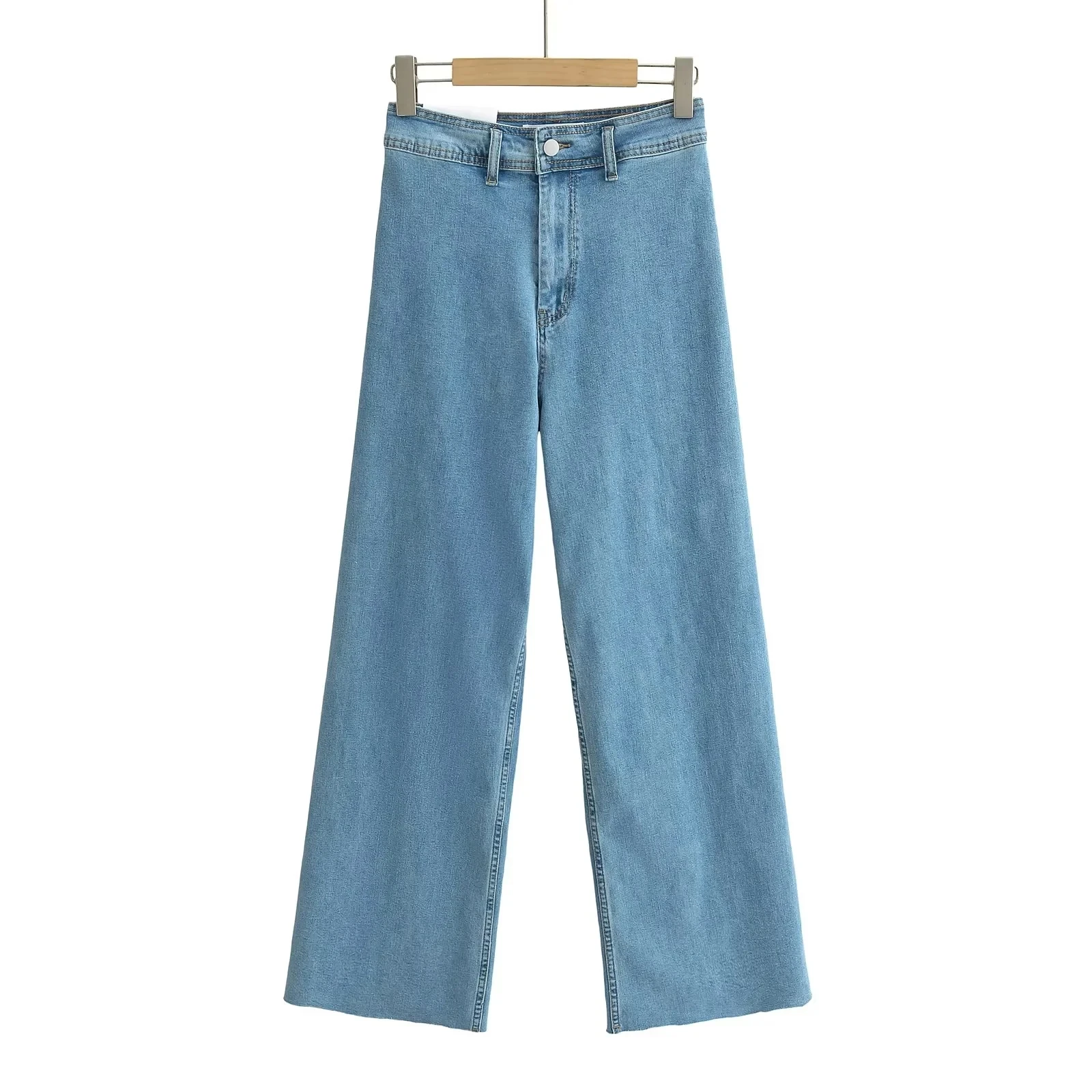 Spring New Women's Retro Faionable High Waist Elastic Navy Sle Flared Jeans High Wear Resistant Straight Leg Nine Points