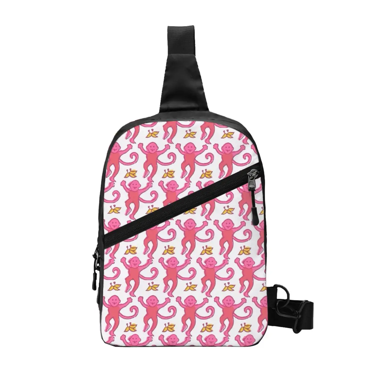 Custom Preppy Roller Monkeys Rabbit Sling Chest Bag Anime Pink Shoulder Crossbody Backpack for Men Traveling Daypack