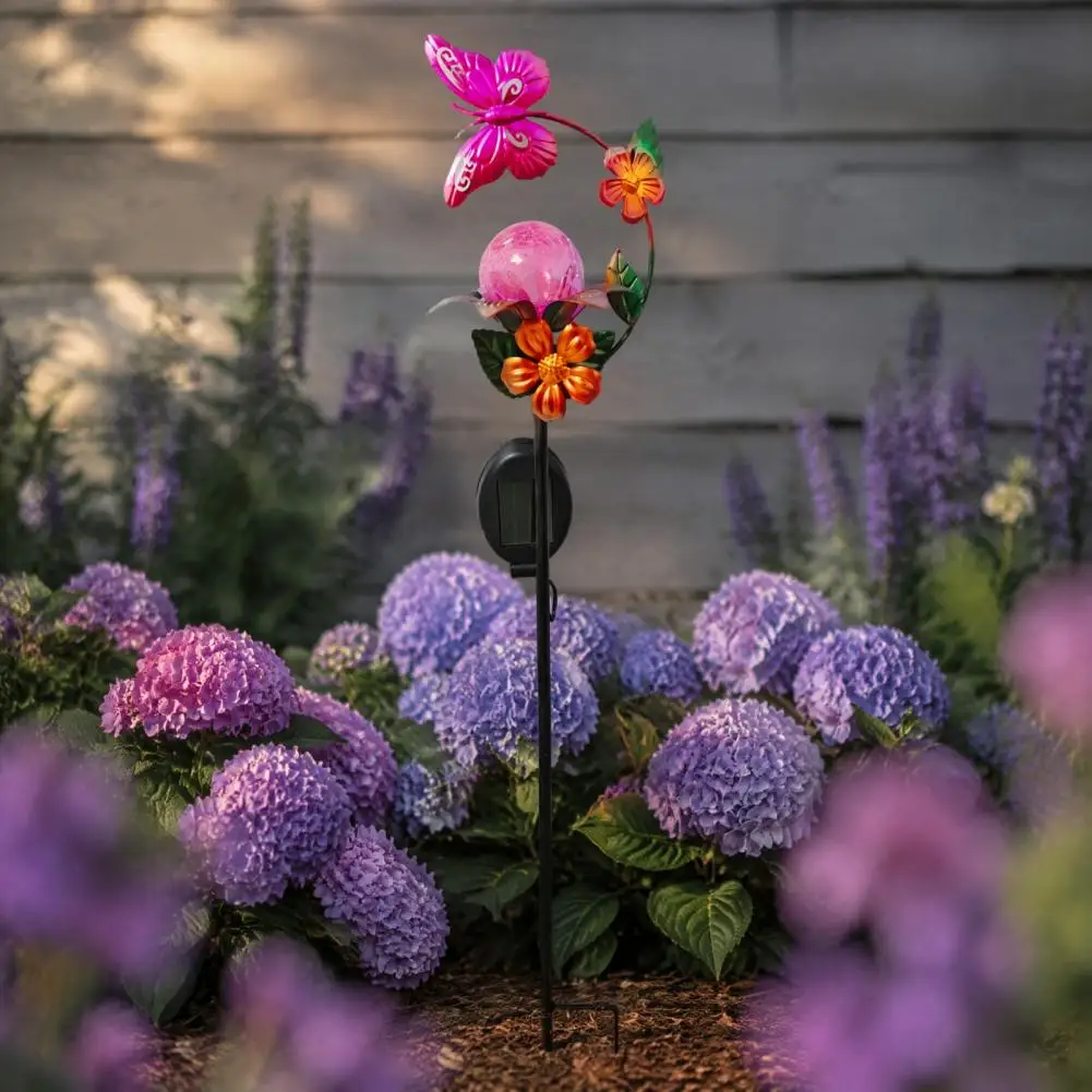 Decorative Landscape Stakes for Garden Outdoor Solar Garden Lights Solar Glass Cracked Ball Garden Light Butterfly for Patio