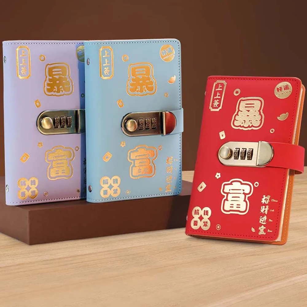 With Password Lock Saving Money Binder Wallet Storage Handbook Planner Organizer A6 PU Leather Budget Binder with Lock