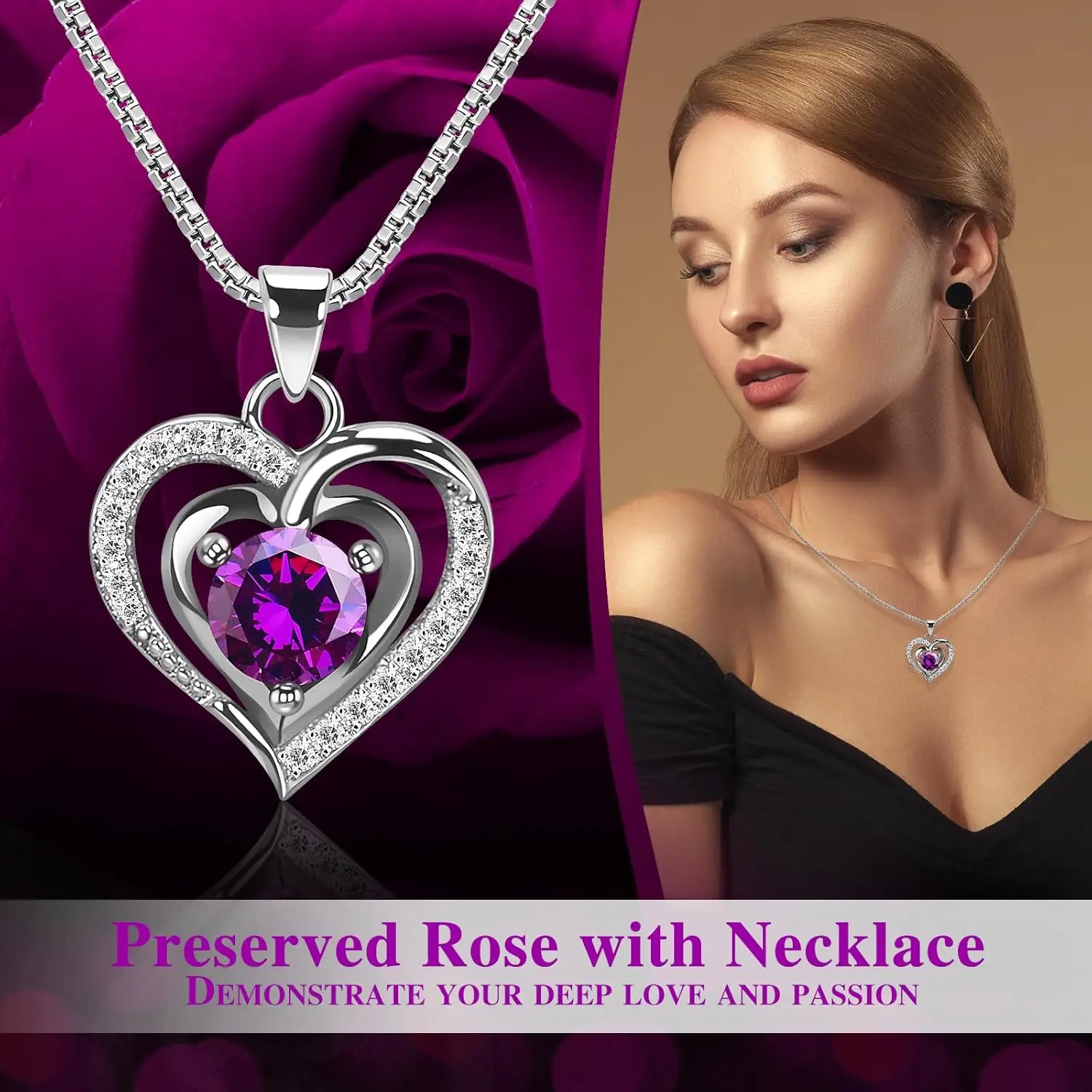 Preserved Rose with Necklace & LED Light in Gift Box, Eternal Flowers Rose Gifts for Women Wife Girlfriend