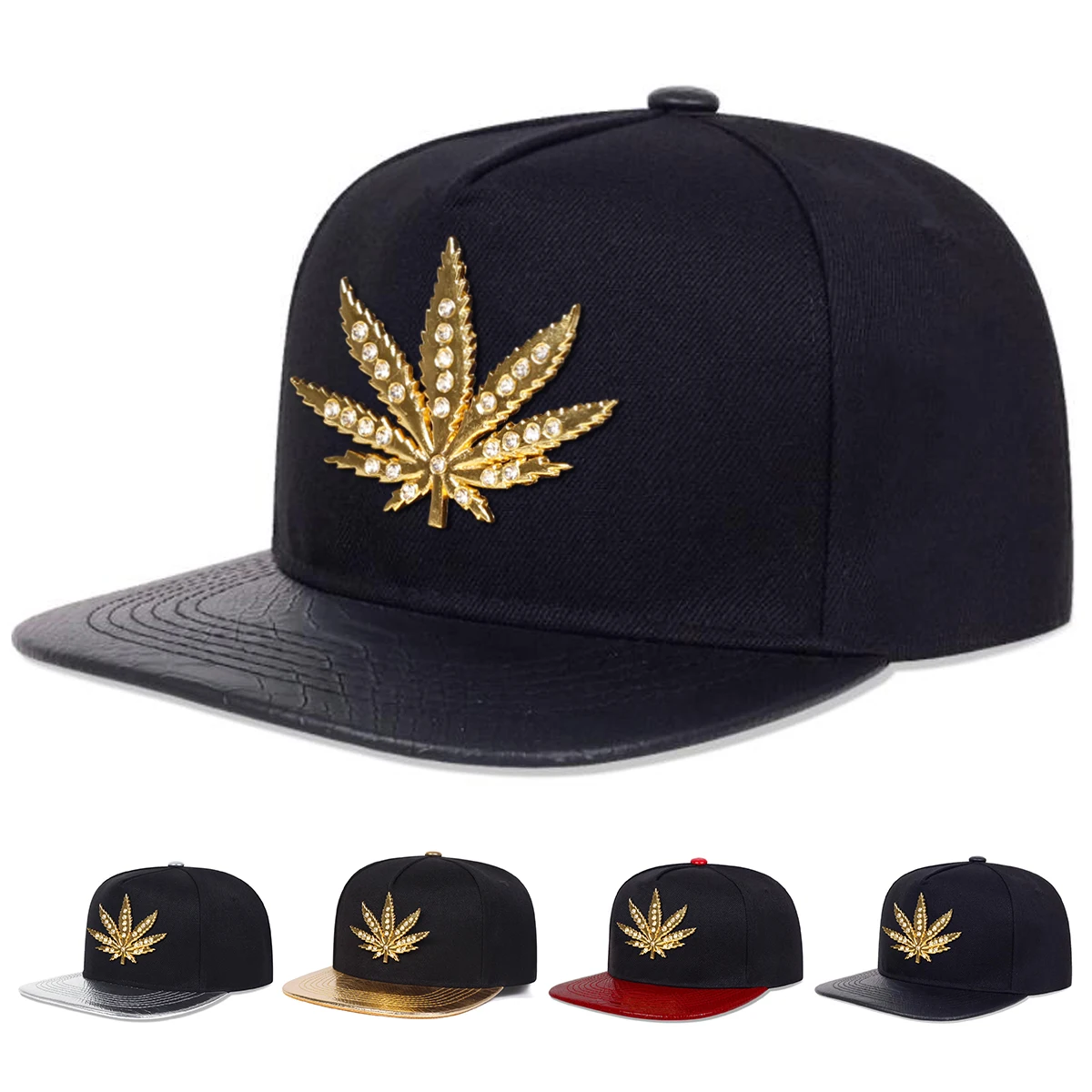 Unisex Maple Leaf Label Leather Hip-hop Hats Spring Autumn Outdoor Adjustable Casual Baseball Caps Sunscreen Hat
