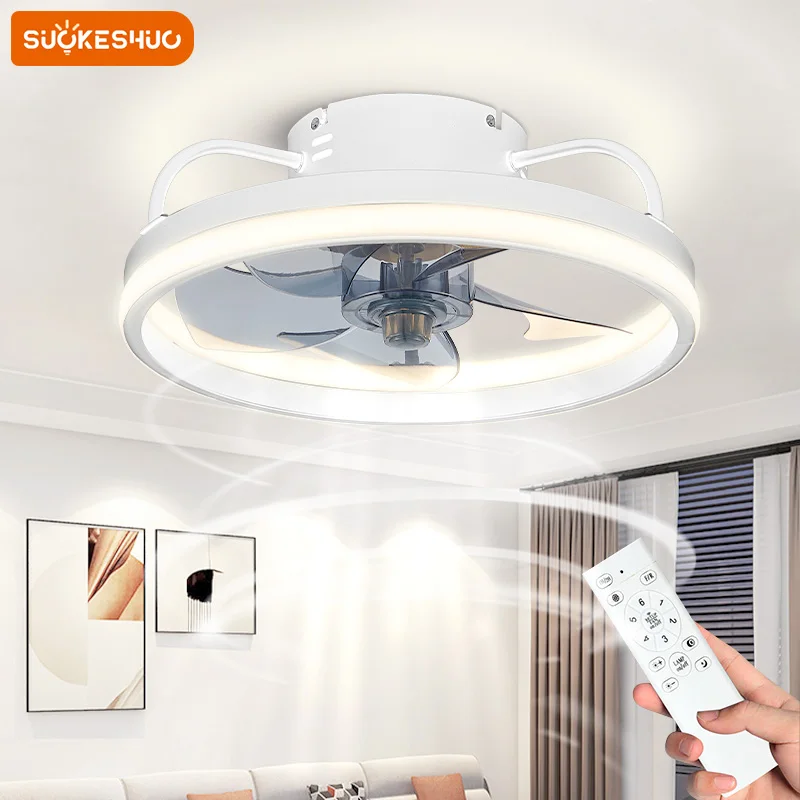 suokeshuc ventilador de teto inteligente com luz controle remoto preto e branco decoracao de quarto silencioso piso baixo 33 cm 50cm 55w 01