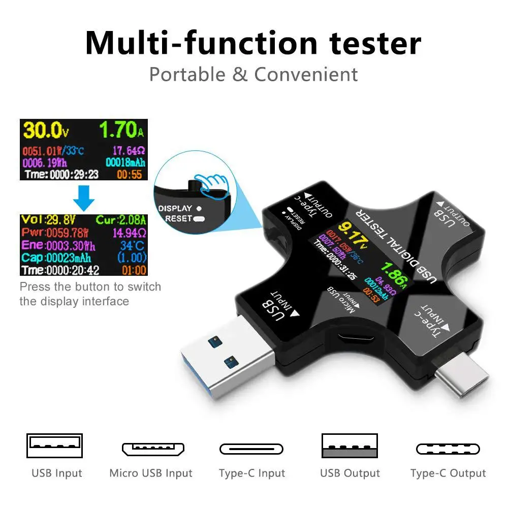 Type-C USB Tester TFT Color Bluetooth Digital Voltmeter Amper Voltage Indicator Capacity Meter Ammeter Current Measurement