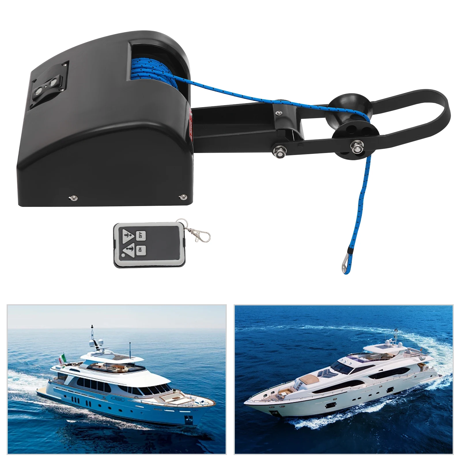 Морская электрическая якорная лебедка для лодки, электрическая лебедка для лодки с дистанционным управлением двигателем постоянного тока 12 В, большая емкость веревки, для длительных лодок 24 фута