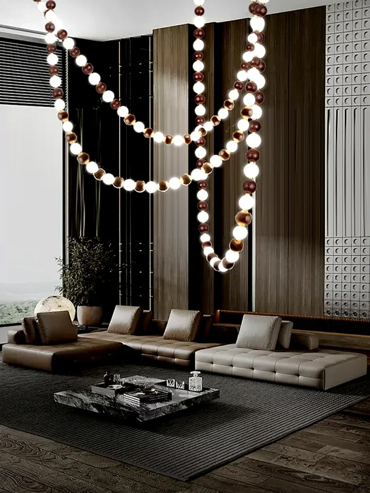 2024 New Trend Pearl Necklace Light High Ceiling Chandelier Lighting Lustre Suspension Luminaire Lampen For Living Room Stair